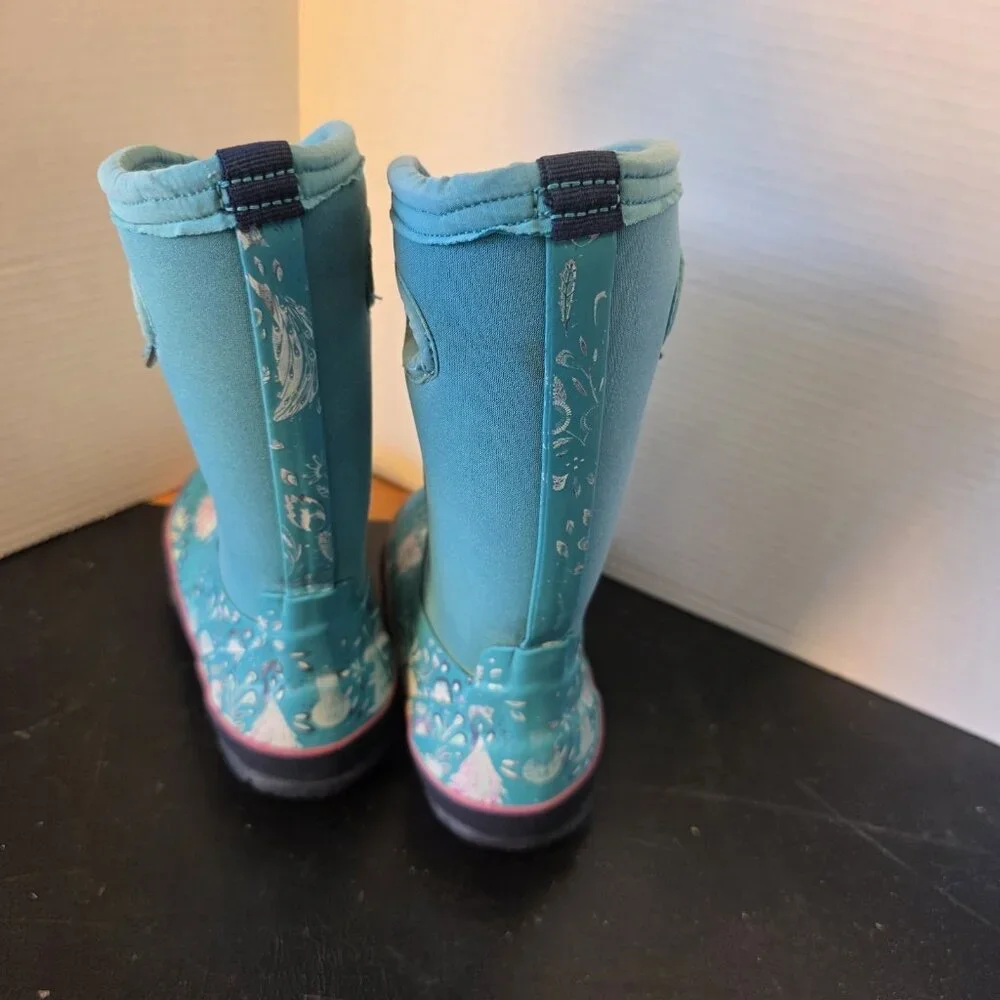 Bogs Boots Kids 12 Blue Floral Waterproof Insulated Winter Snow